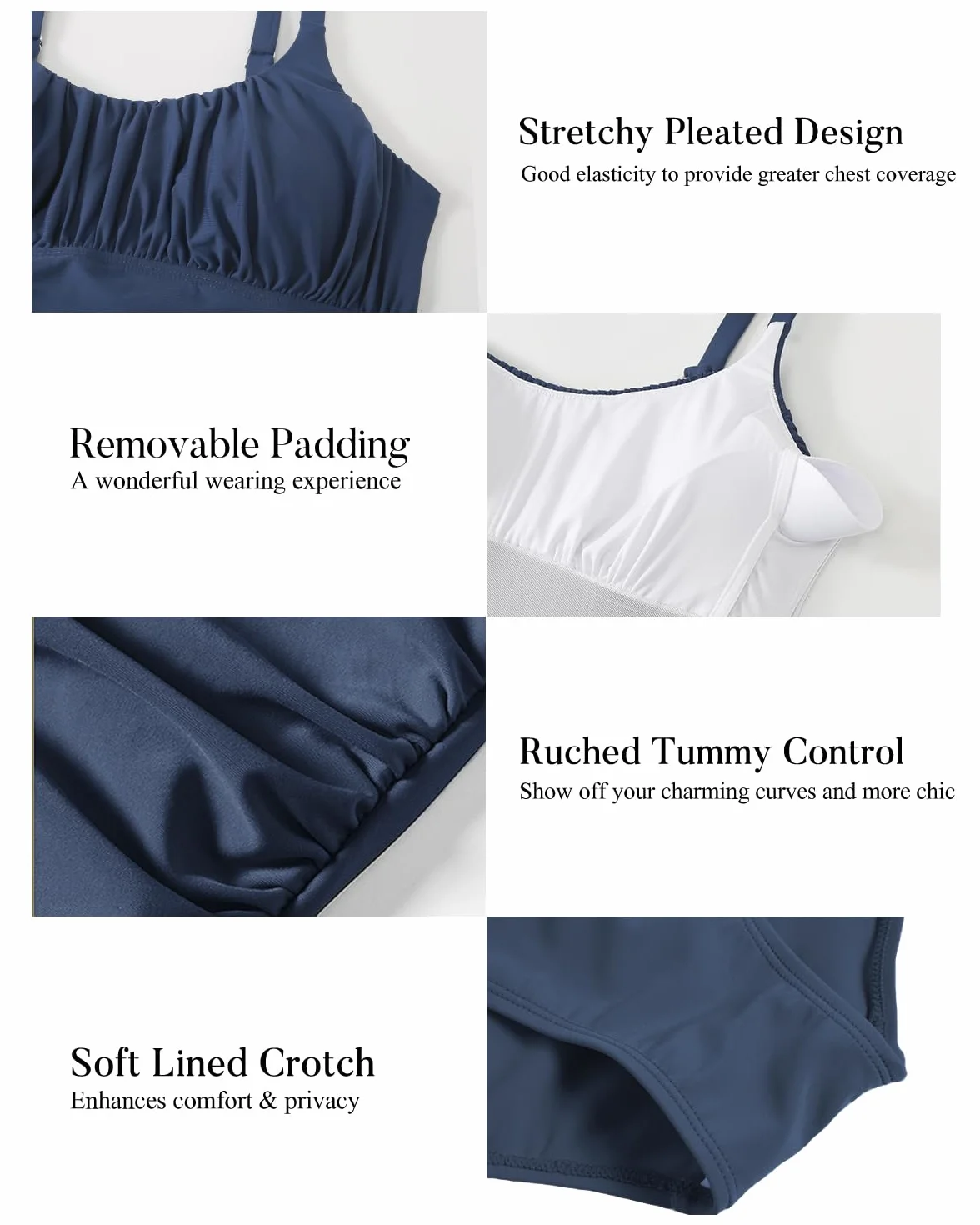 YNIQUE Jednoczęściowe stroje kąpielowe dla kobiet Monokini z kontrolą brzucha marszczone push-up morze basen wyściełany strój kąpielowy jednoczęściowy elegancki