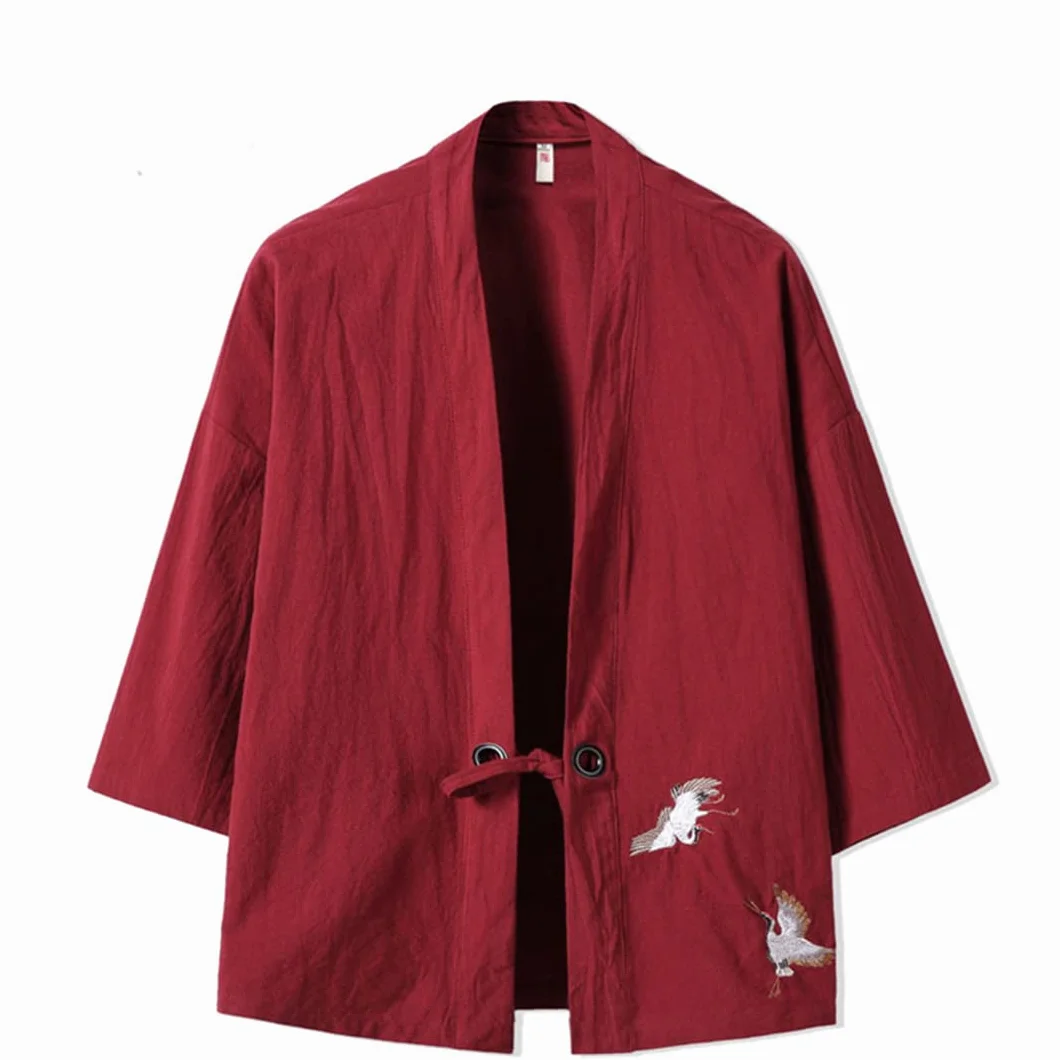 Haft żuraw Haori kimono Harajuku japoński styl plus size męski kostium yukata azjatyckie ubrania kardigan damska kurtka winna czerwona 4XL 86 do 91 kg