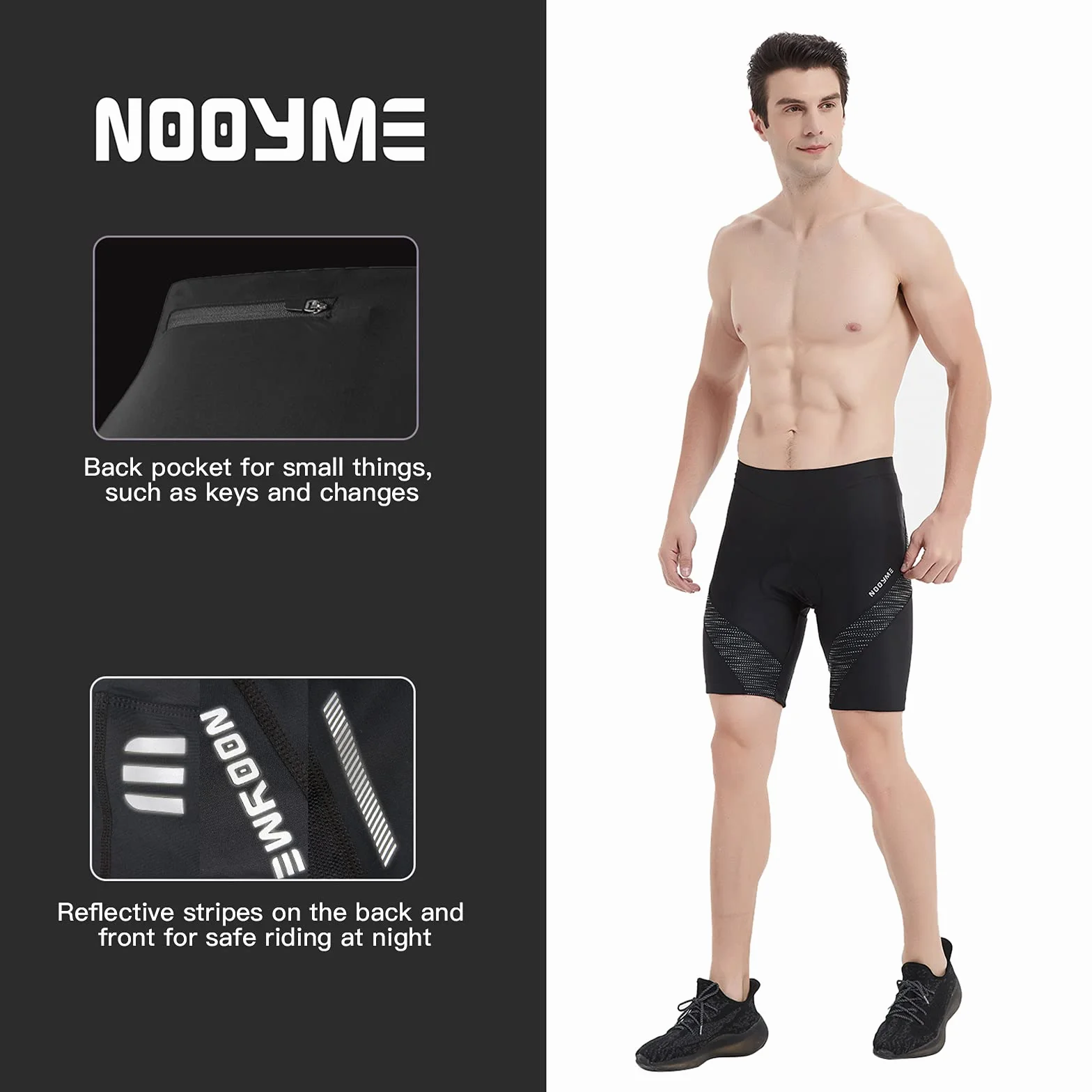 NOOYME Męskie szybkoschnące spodenki rowerowe z kieszenią, lekkie spodenki rowerowe MTB z elastycznej tkaniny, do jazdy na rowerze