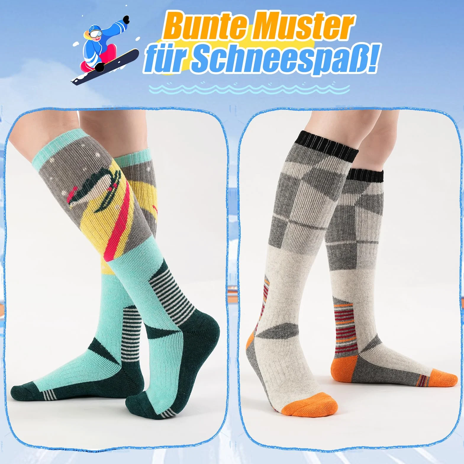 SockWaddles Dziecięce skarpety narciarskie z wełny z merynosów, uniseks, oddychające i szybkoschnące, ciepłe i antyzapachowe, grube skarpety narciarskie, dla chłopców i dziewczynek, rozmiary 30-35, 35