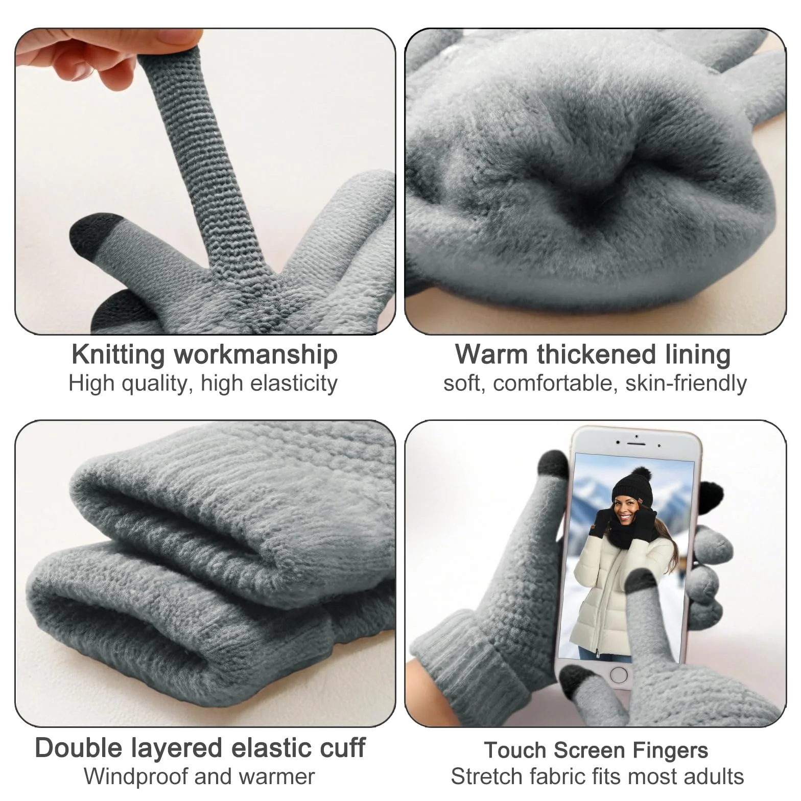 Baynetin 4-pak damski zimowy kapelusz szalik rękawiczki zestaw skarpet, zimowa czapka beanie ciepłe termiczne czapki z pomponem rękawiczki do ekranu dotykowego damski szalik ocieplacz na szyję 4 w 1