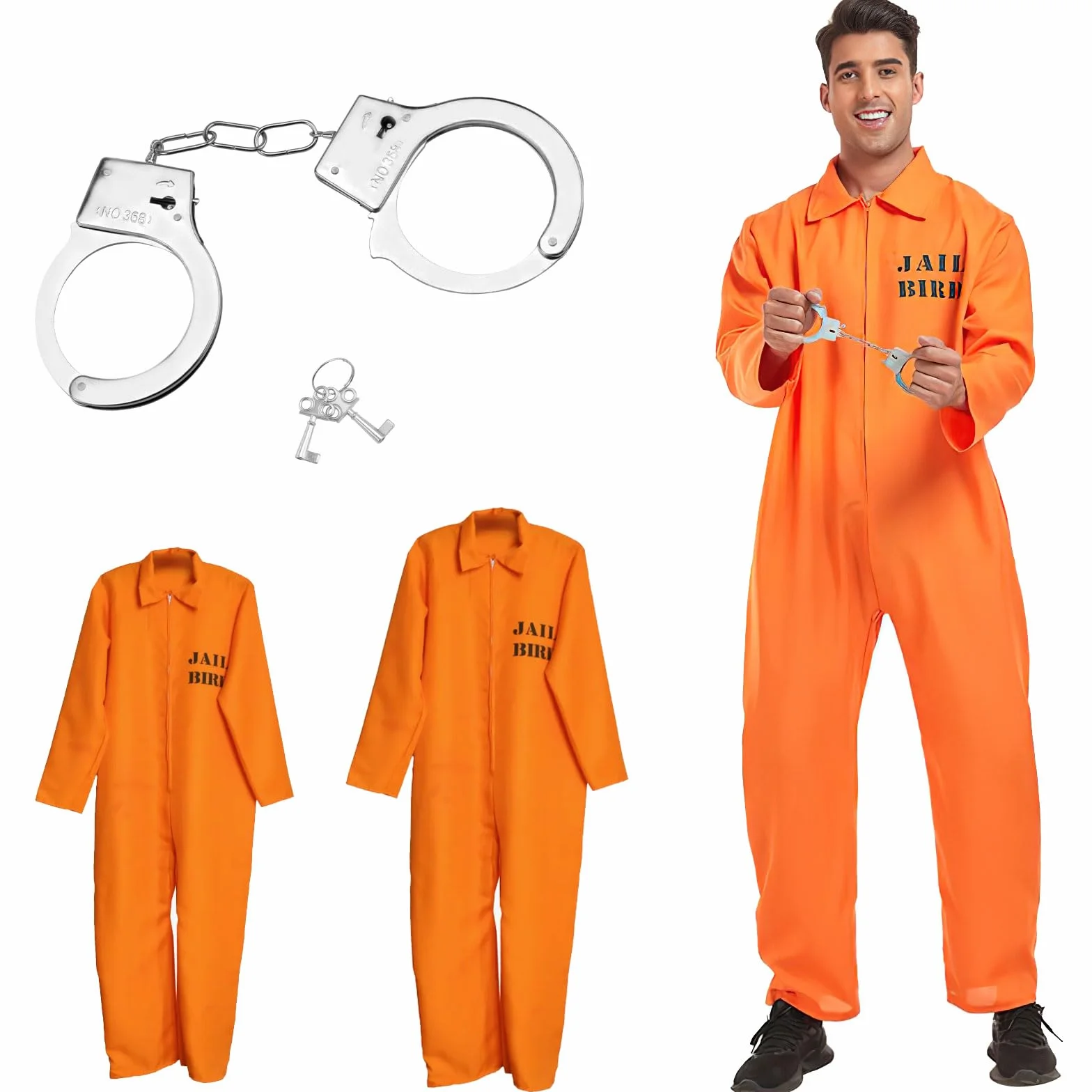 Kostium więzienny pomarańczowy z kajdankami, unisex, kostium więźnia dla mężczyzn i kobiet, kostium więźnia, kostium więźnia, na karnawał, Cosplay, dla więźniów i rabusiów