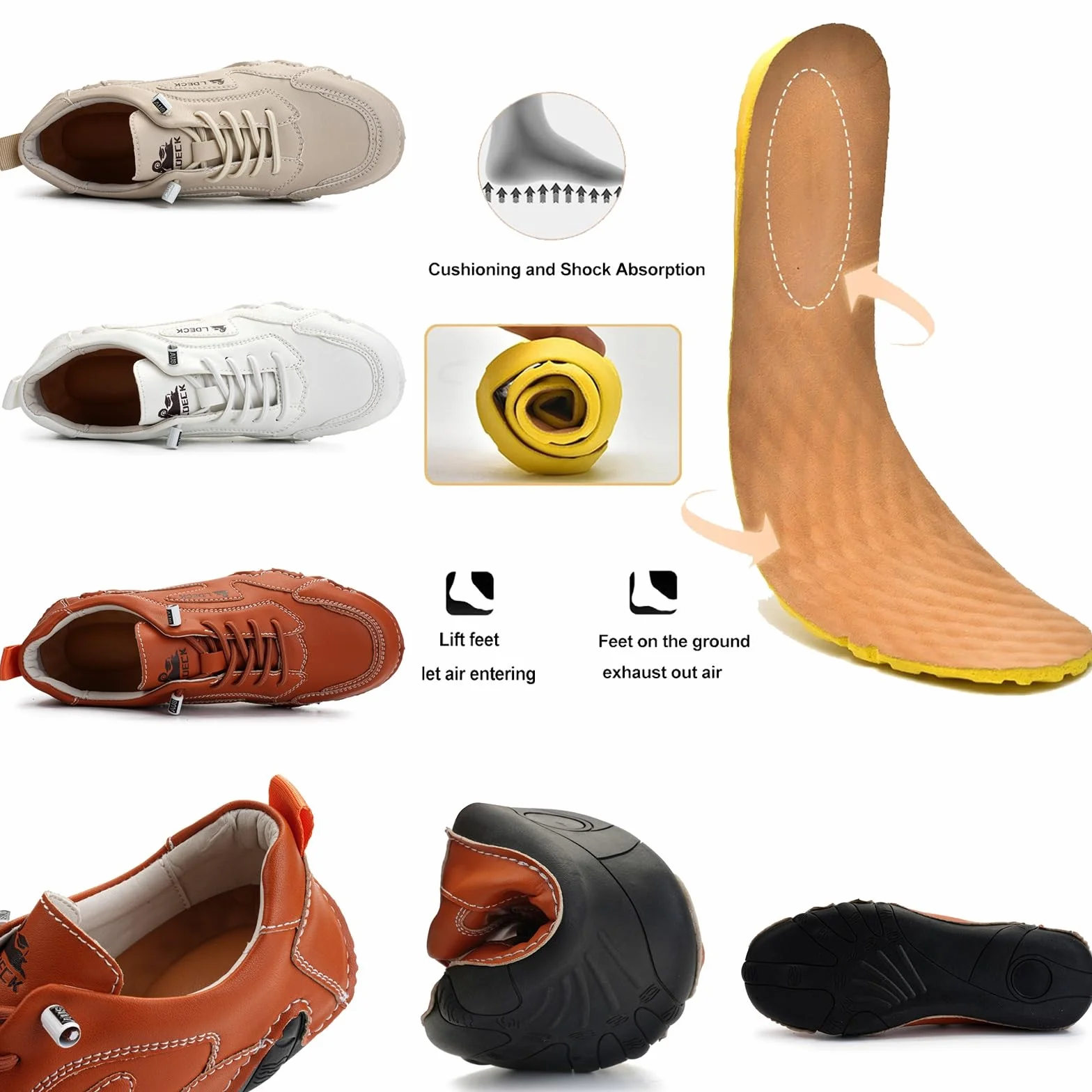 Damskie włoskie ręcznie robione skórzane buty do chodzenia, wodoodporne, antypoślizgowe buty Beck, codzienne, lekkie, wygodne, wsuwane, minimalistyczne trampki, miękkie podeszwy, mokasyny(Yellow,39 EU