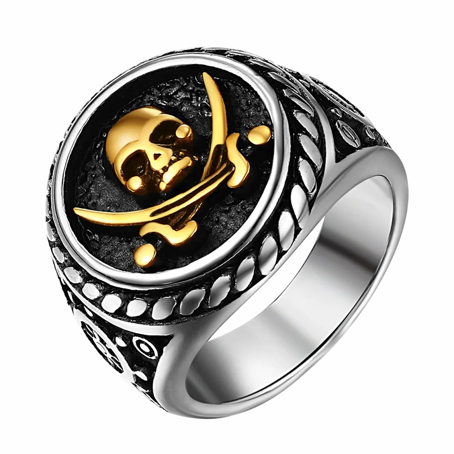 JewelryWe Męskie pierścienie z czaszką vintage fajny punkowy nóż piracki śmierć rowerzysta pierścionki opaska na Halloween przyjęcie koktajlowe