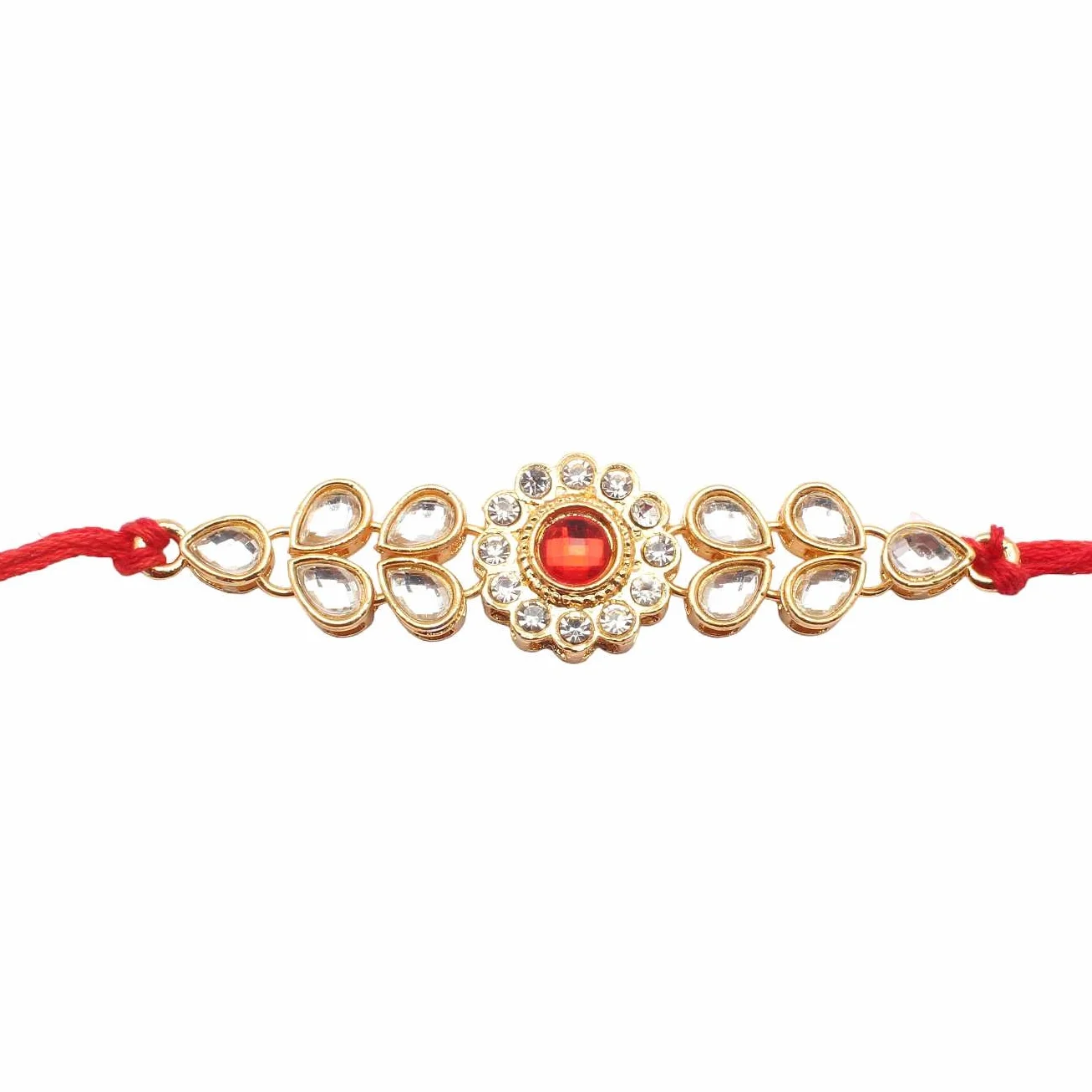 2 designerskie tradycyjne perły i kamienie, wysadzane koralikami zestaw Rakhi dla Bhaiya Bhabhi z opakowaniem Roli Chawal w zestawie do Rakshabandhan Rakhi Combo, zestaw Bhaiya Bhabhi Rakhi