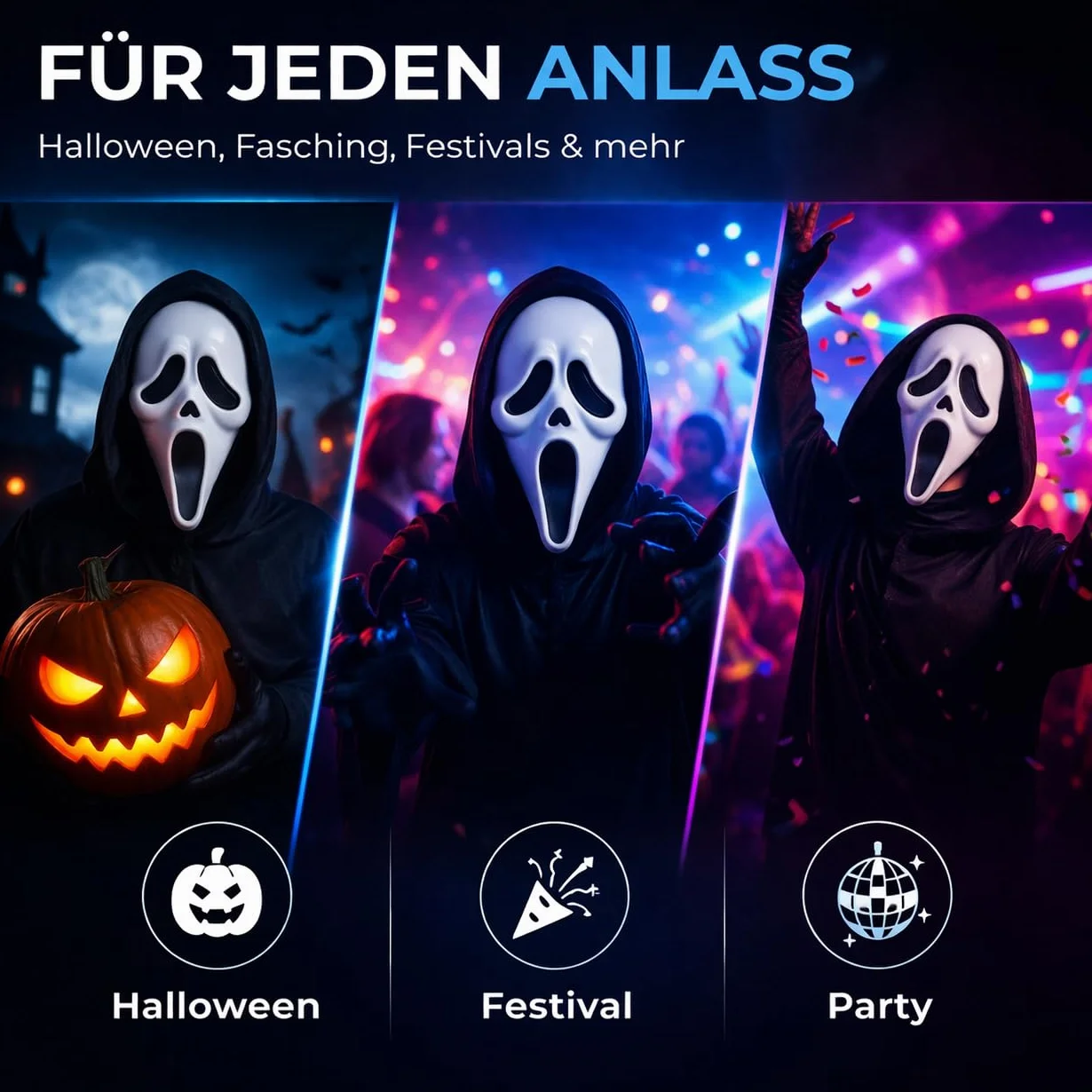 Costumed Krzyk Halloweenowa maska horroru - dla mężczyzn i kobiet jako kostium na Halloween - maska kostiumowa Ghostface Fancy Dress Ghost Mask