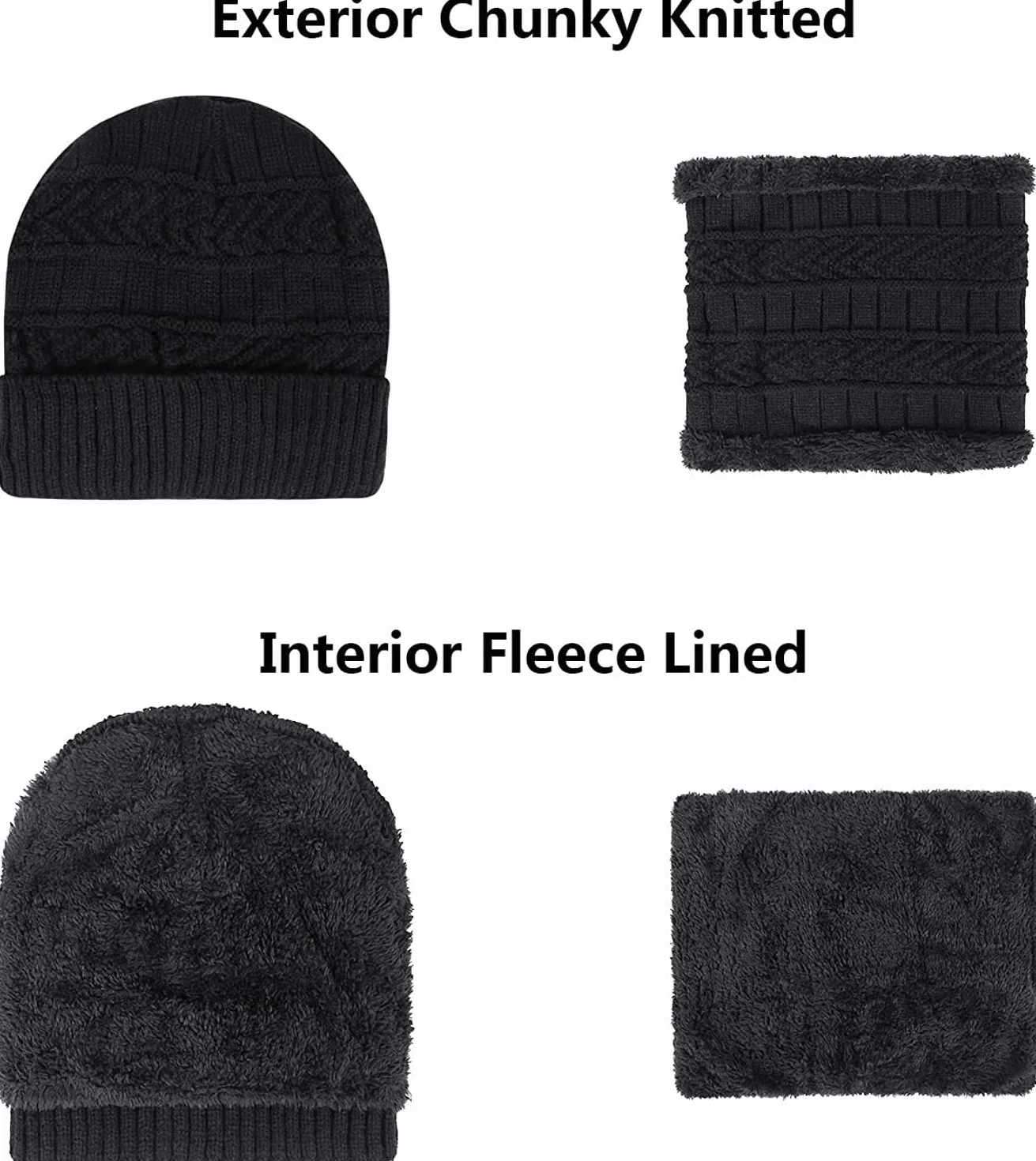 Chalier Cozy Męski zestaw czapek i szalików, męska czapka Slouch Beanie Hick polarowa czapka zimowa i szalik dla mężczyzn kobiet prezenty czarna, Czarny, Rozmiar uniwersalny