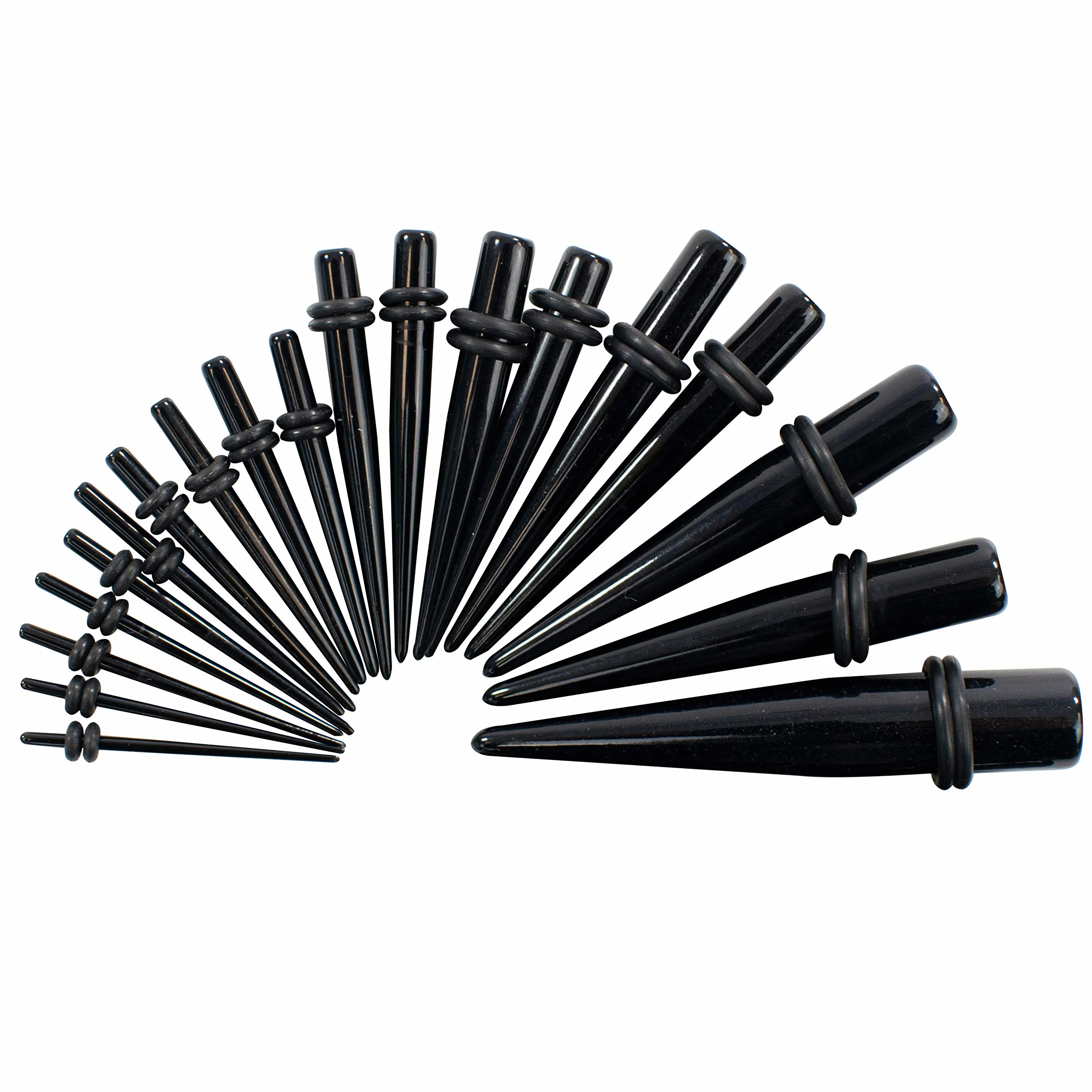 TRIXES zestaw rozpychaczy do uszu – akryl e stal szlachetna, colore: 20 Stk Dehnstäbe Set 1,3mm-10 Mm - Schwarz, cod. LL83