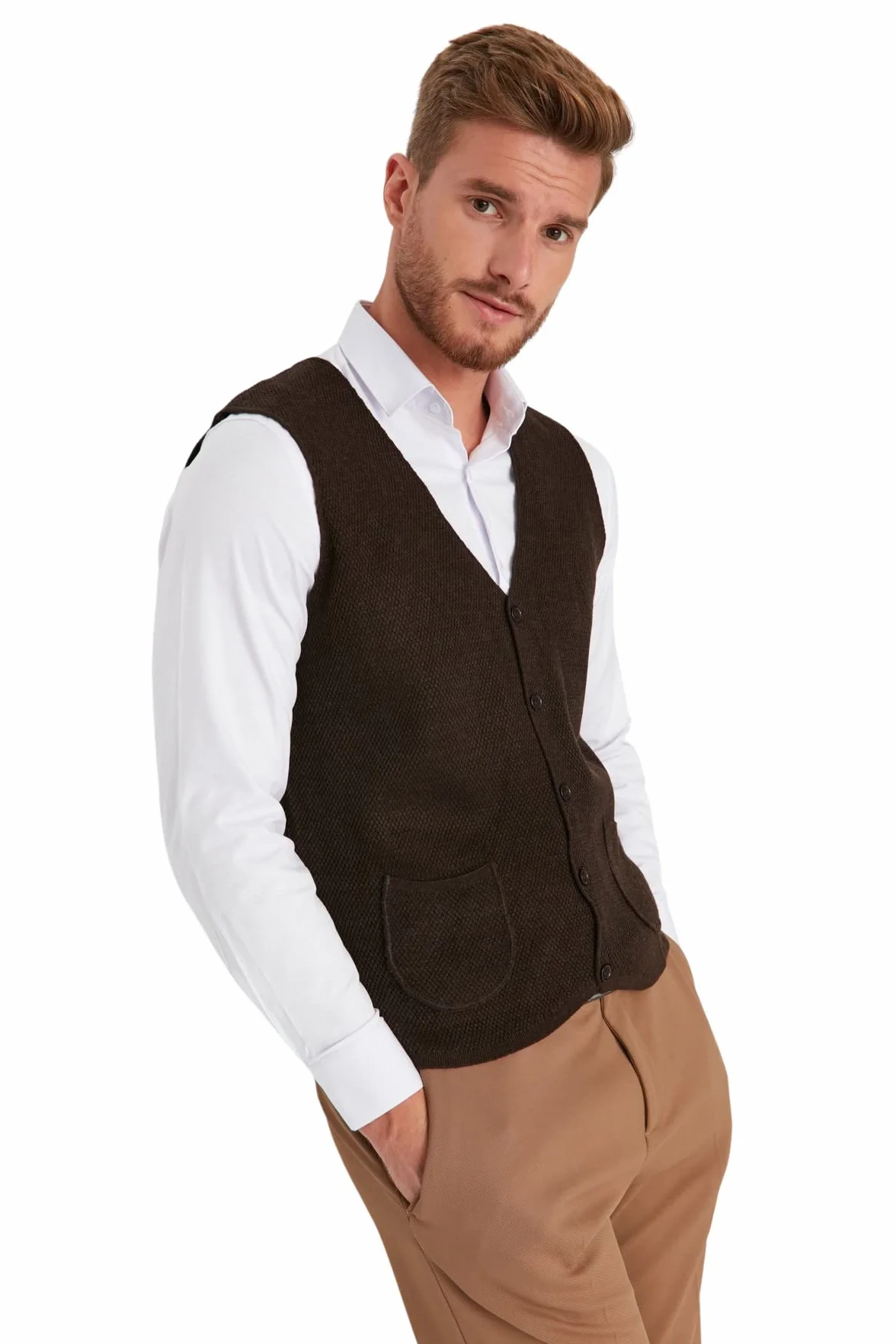 TRENDYOL Bluza męska, brązowy, S