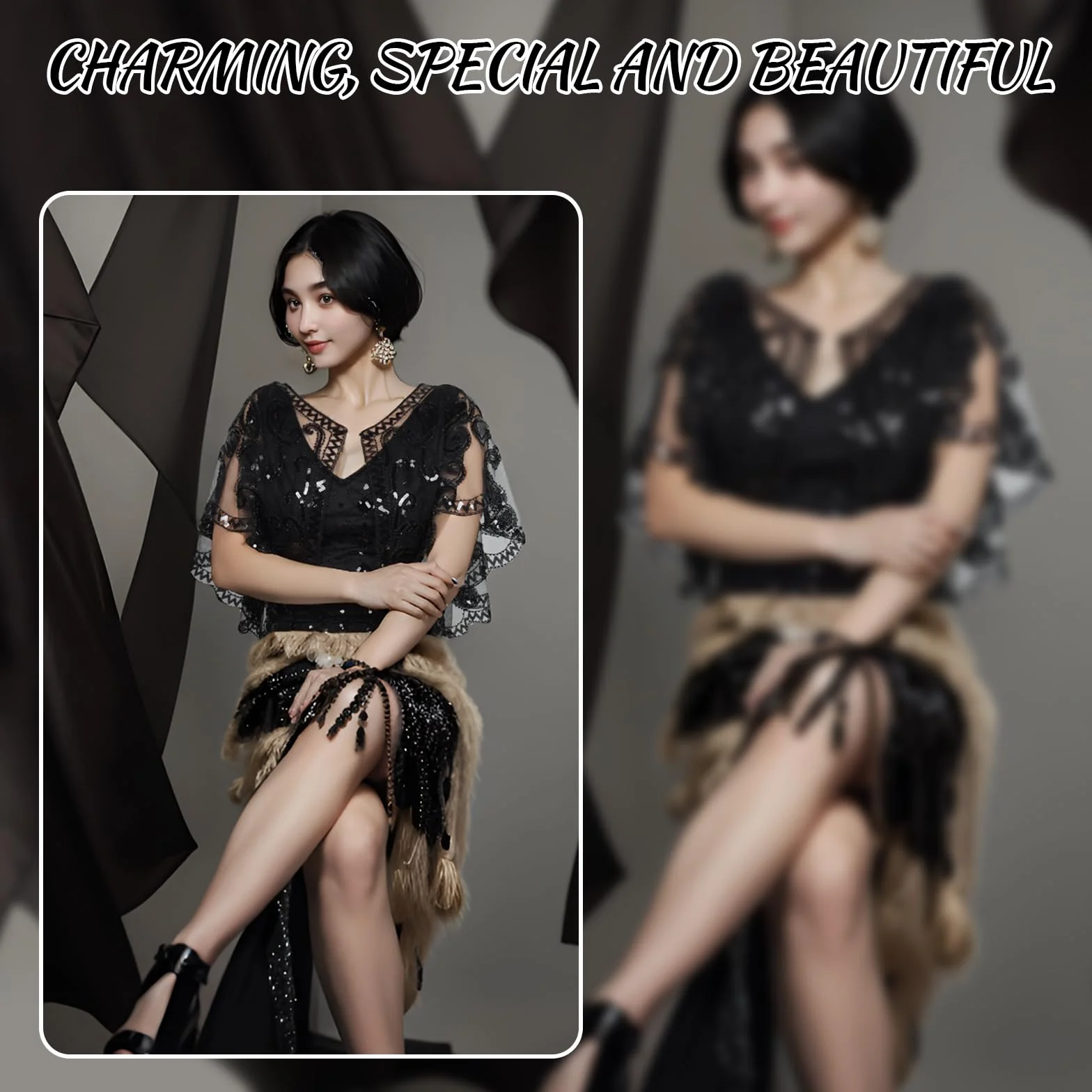 PLULON 10 sztuk flapper z lat 20. Wielki Gatsby zestaw akcesoriów modny ryk z motywem lat 20. z opaską, długie czarne rękawiczki, naszyjnik, kolczyki dla kobiet