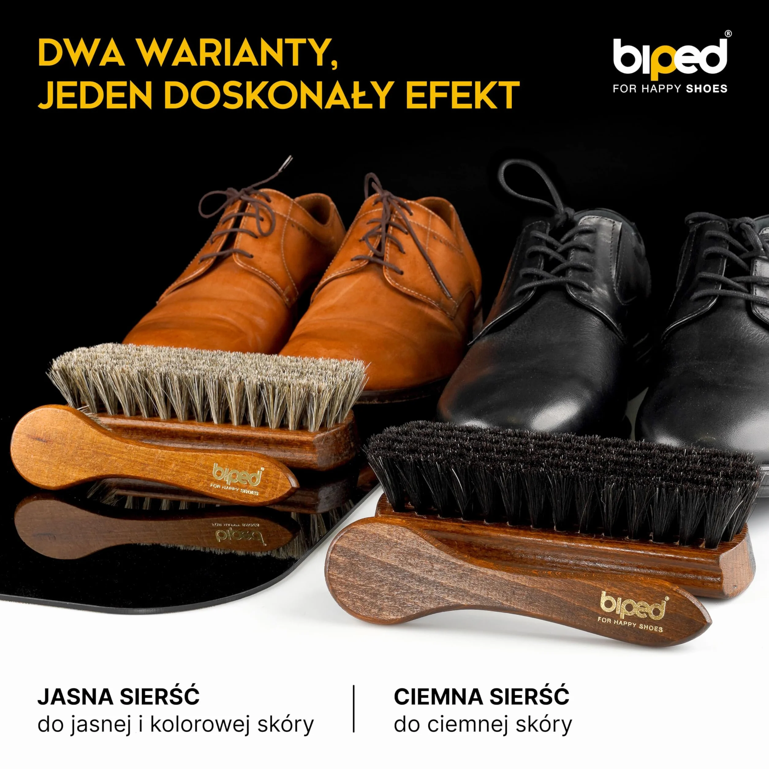 biped Zestaw 4 szczotek do butów Classic w pudełku – 2 szczotki do nakładania pasty + 2 do polerowania z końskiego włosia – komplet z drewna bukowego do pielęgnacji obuwia z2487