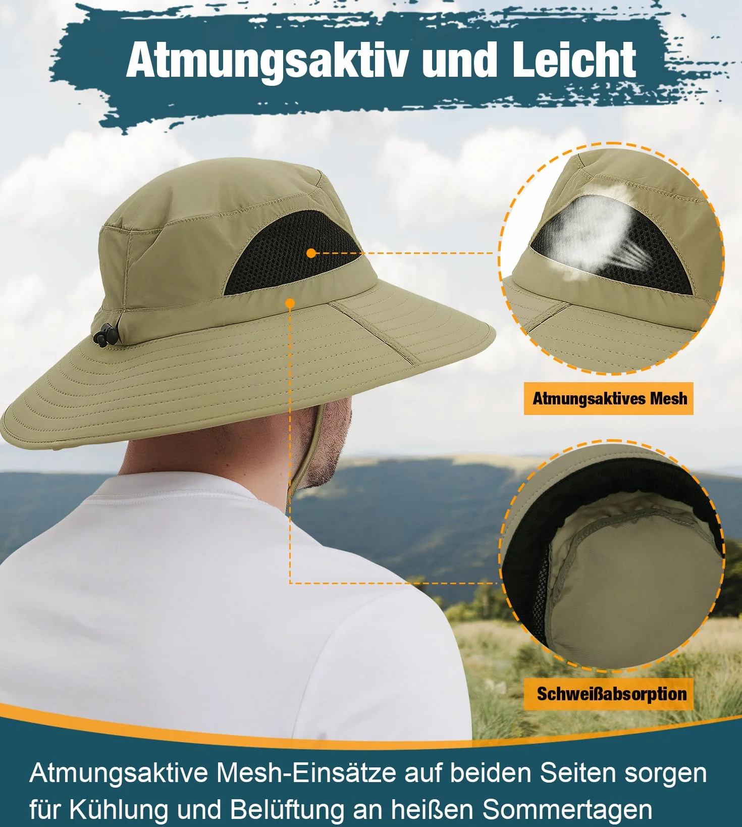 Wmcaps Kapelusz Przeciwsłoneczny Męska Letni,Czapka Przeciwsłoneczna Szeroki Rondo,Ochrona Przed Promieniami UV Kapelusze Rybackie,Czapki Ogrodnicze Wędkarskie Alpinistyczne